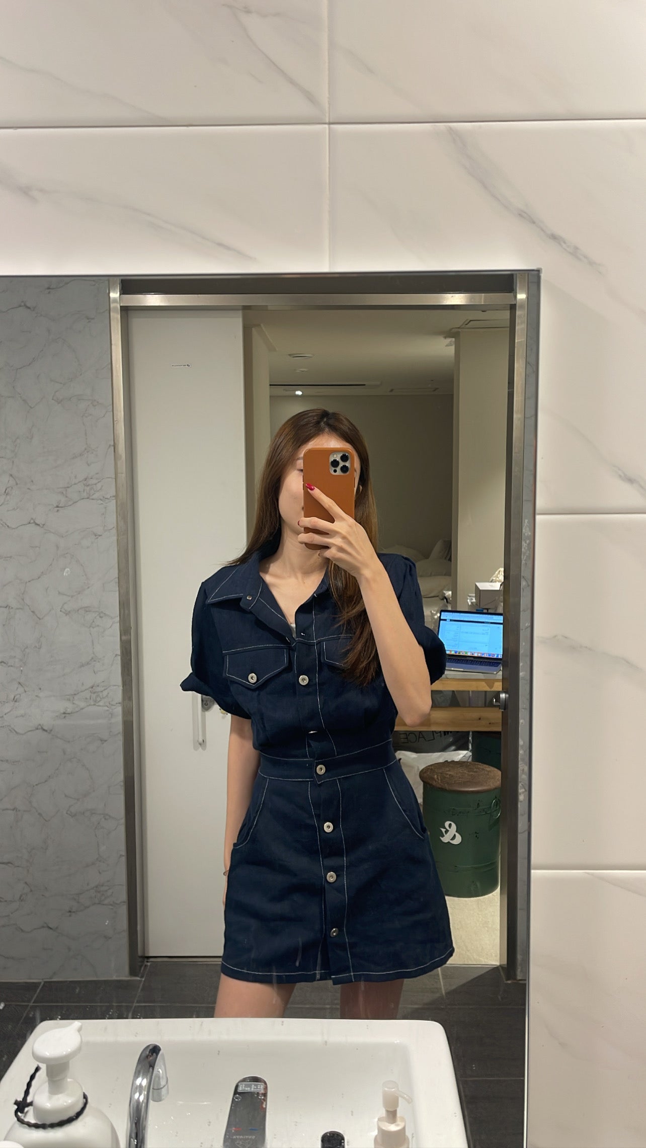 Outline Linen Button Up Mini Dress