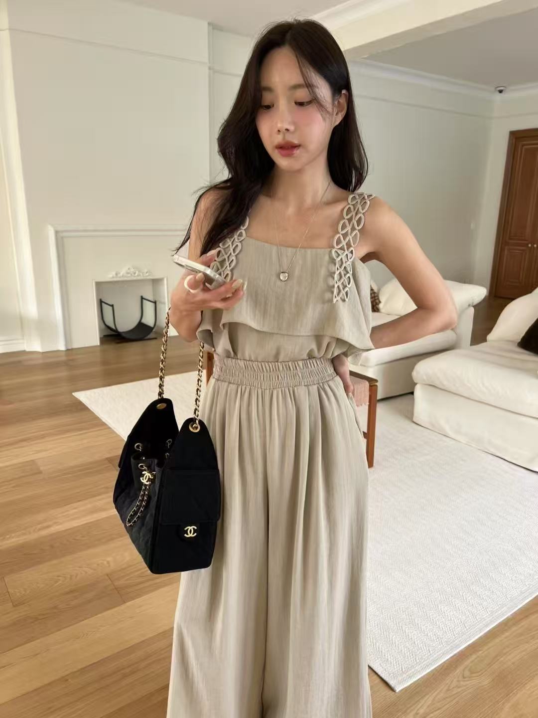 Dotted Shoulder Chiffon Tank Top