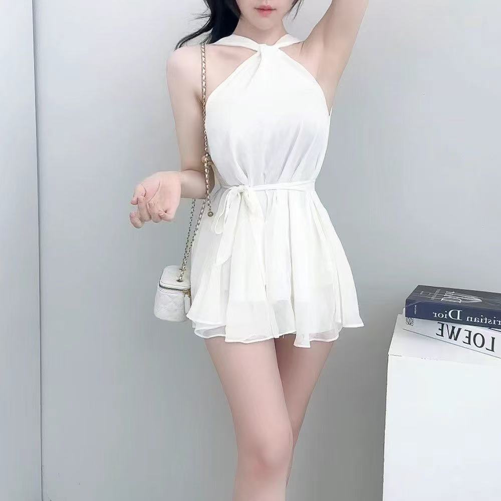 Chiffon Tie Waist Cross Tank Top