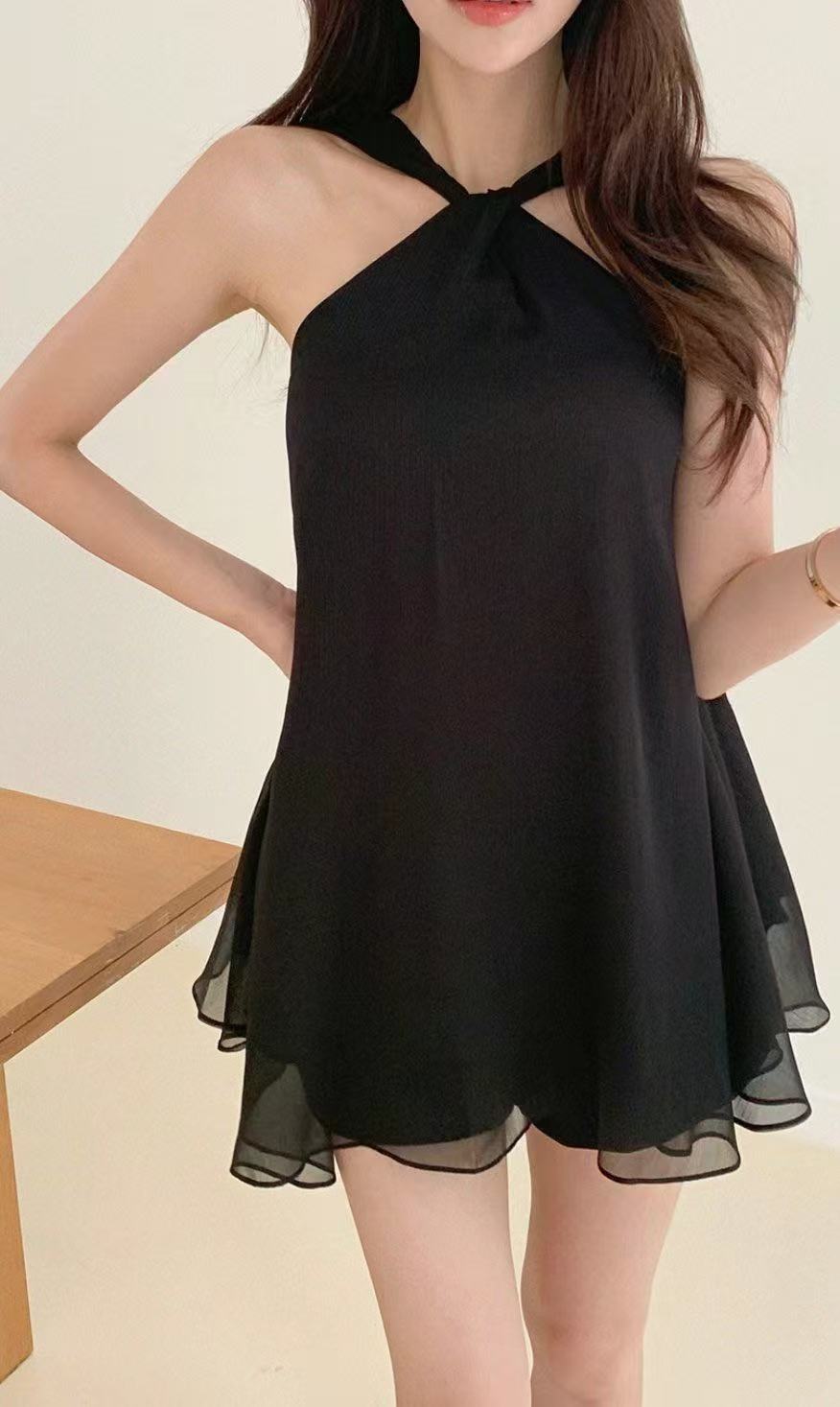 Chiffon Tie Waist Cross Tank Top