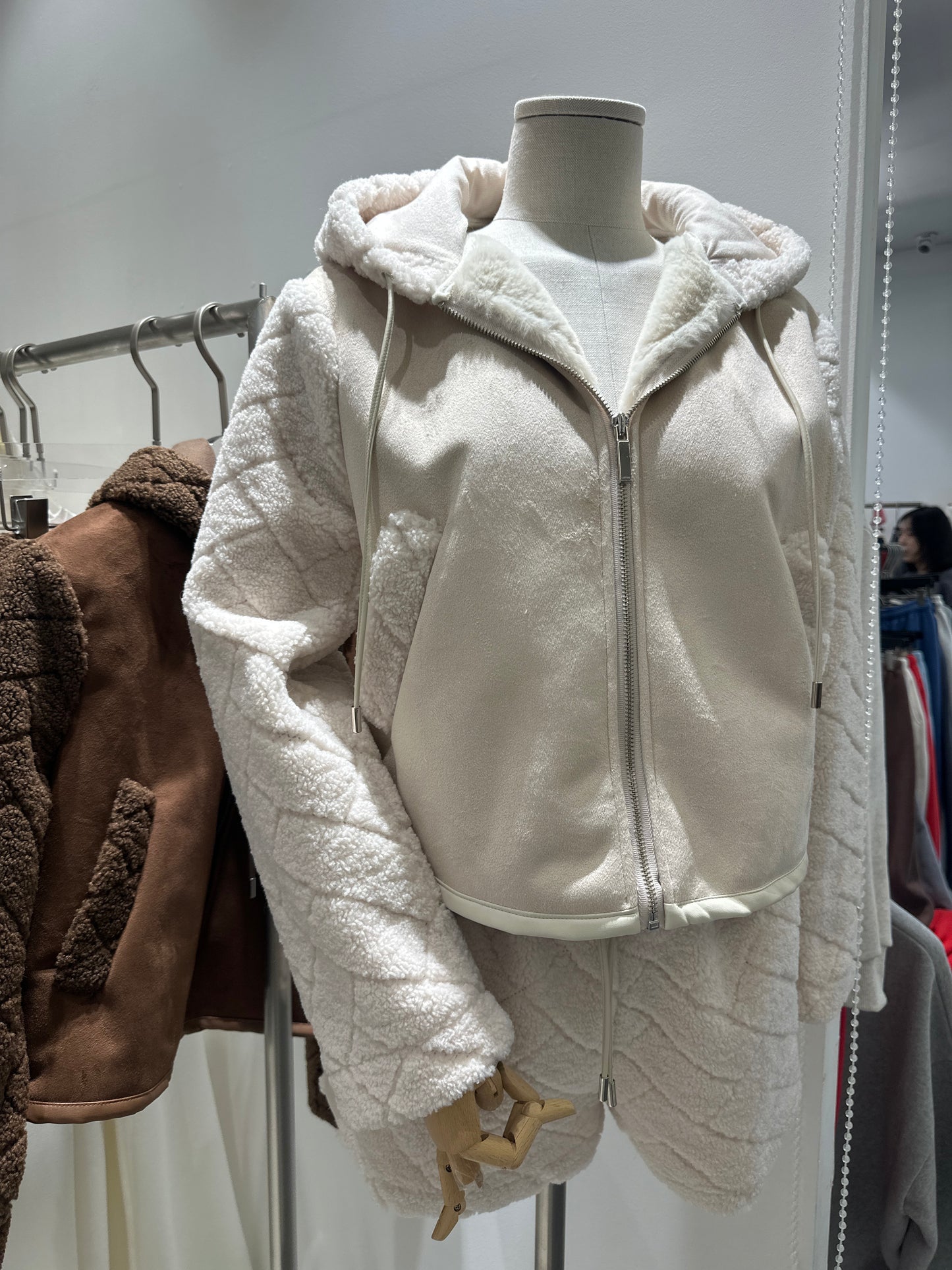 Fluffy Bear Hooded Jacket & Short Set