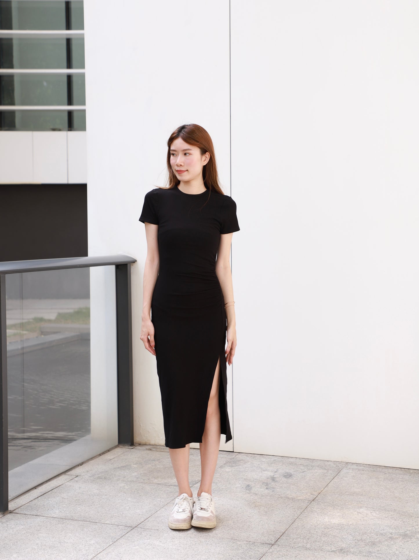 (ashchic made) Basic T Slit Maxi Dress