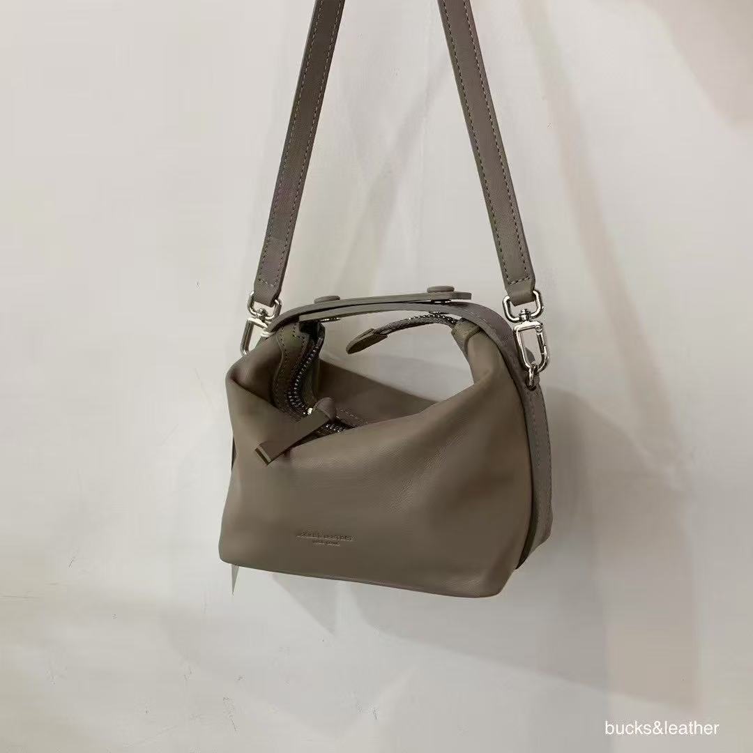 Button Rice Real Leather Bag
