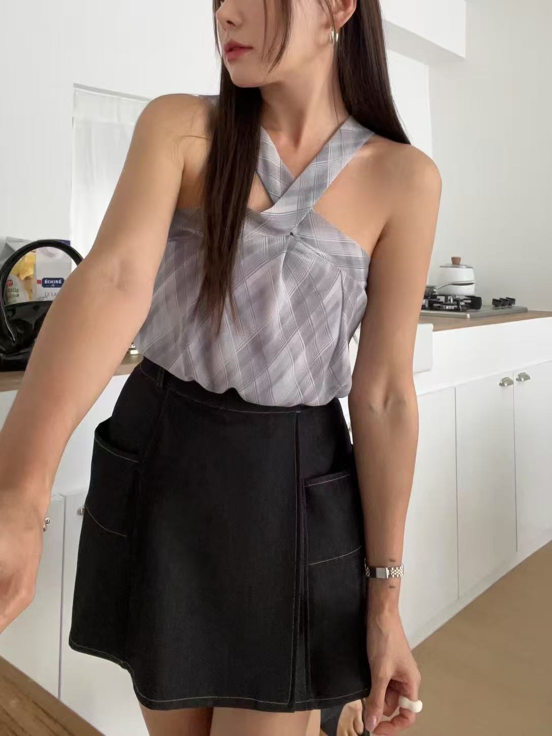 Checked Chiffon Tank Top