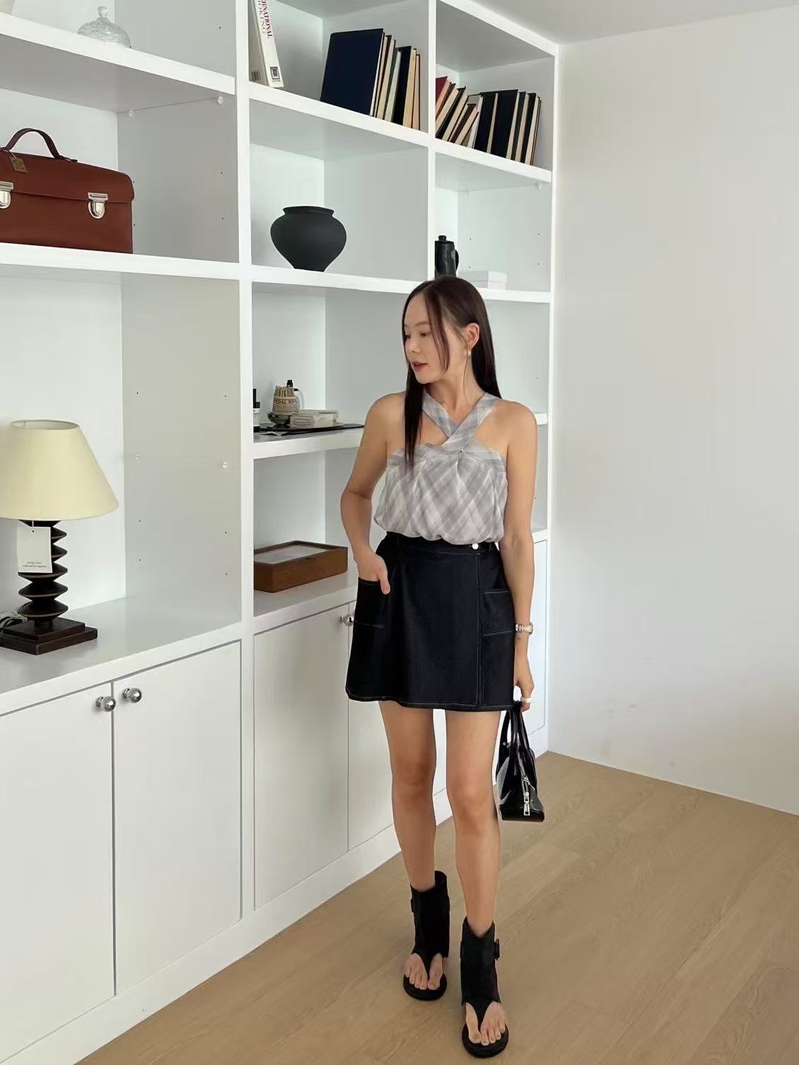 Checked Chiffon Tank Top