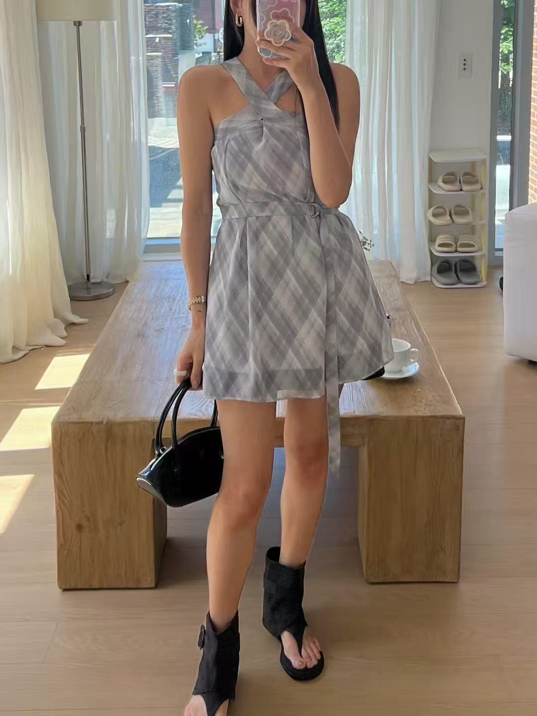 Checked Chiffon Tank Top