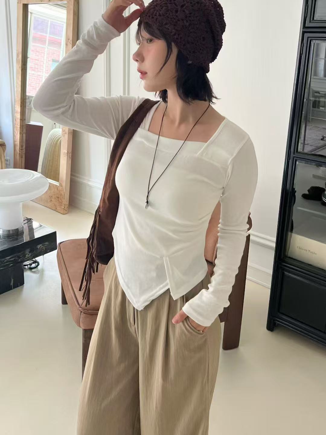 Cotton Triangle Long Sleeves Top
