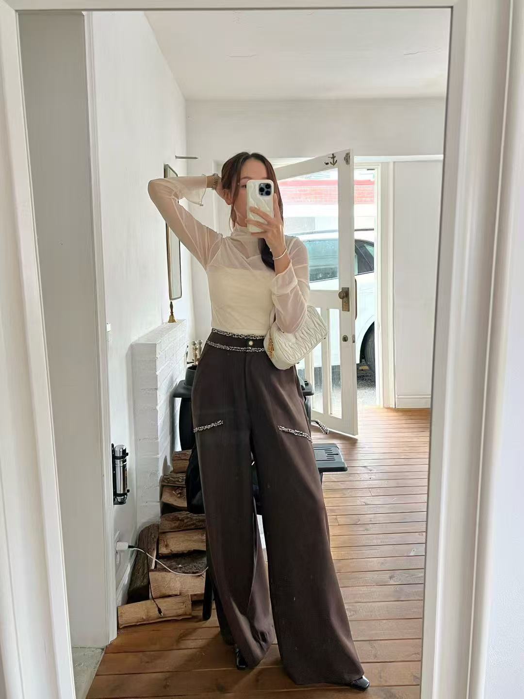 Tweed Outline Chiffon Pants