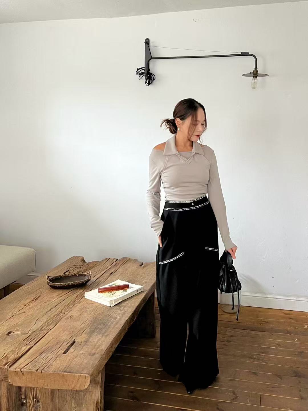 Tweed Outline Chiffon Pants