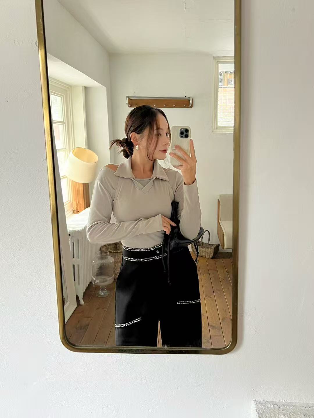 Tweed Outline Chiffon Pants