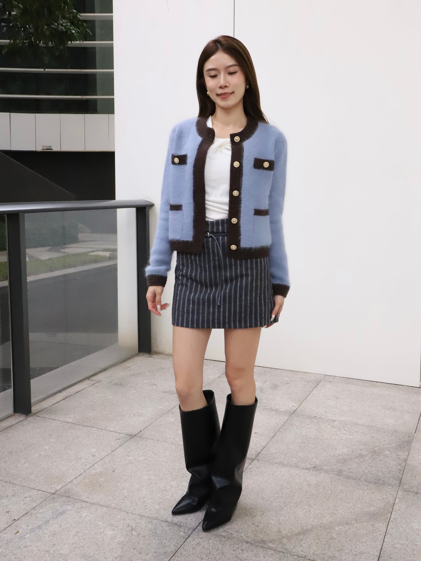 Lined Wool Skirt with Thin Belt