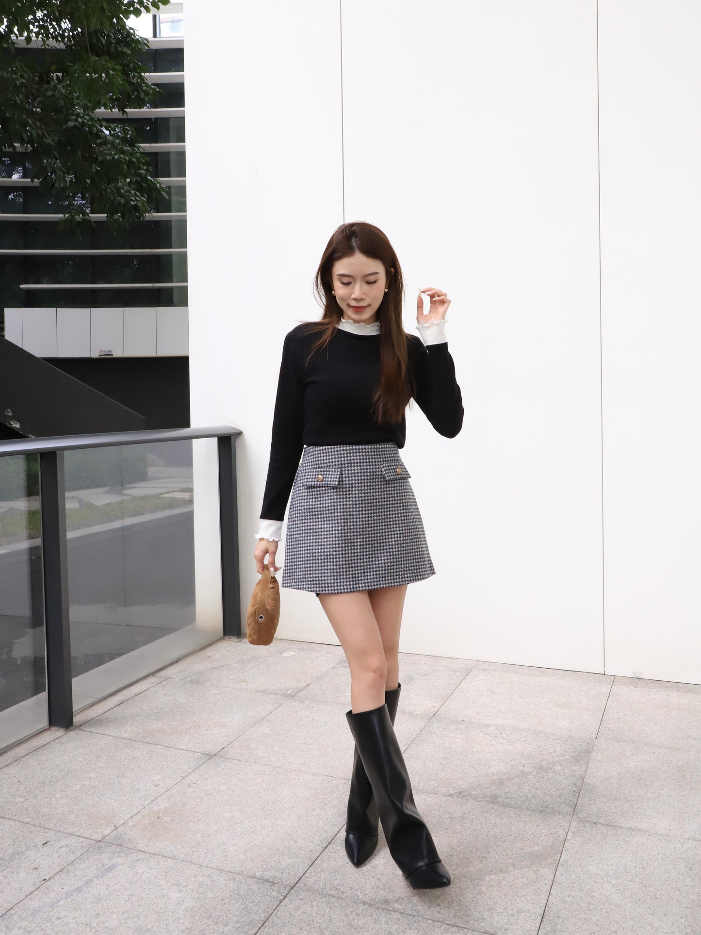 Checked Button Skirt