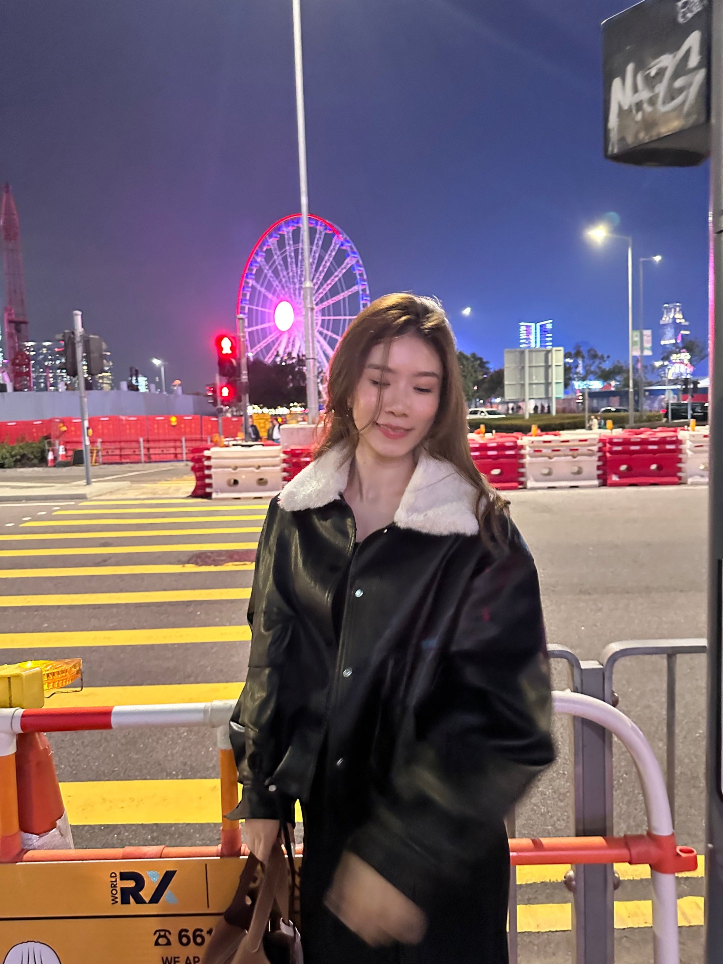 Fluffy Collar Neck Leather Jacket