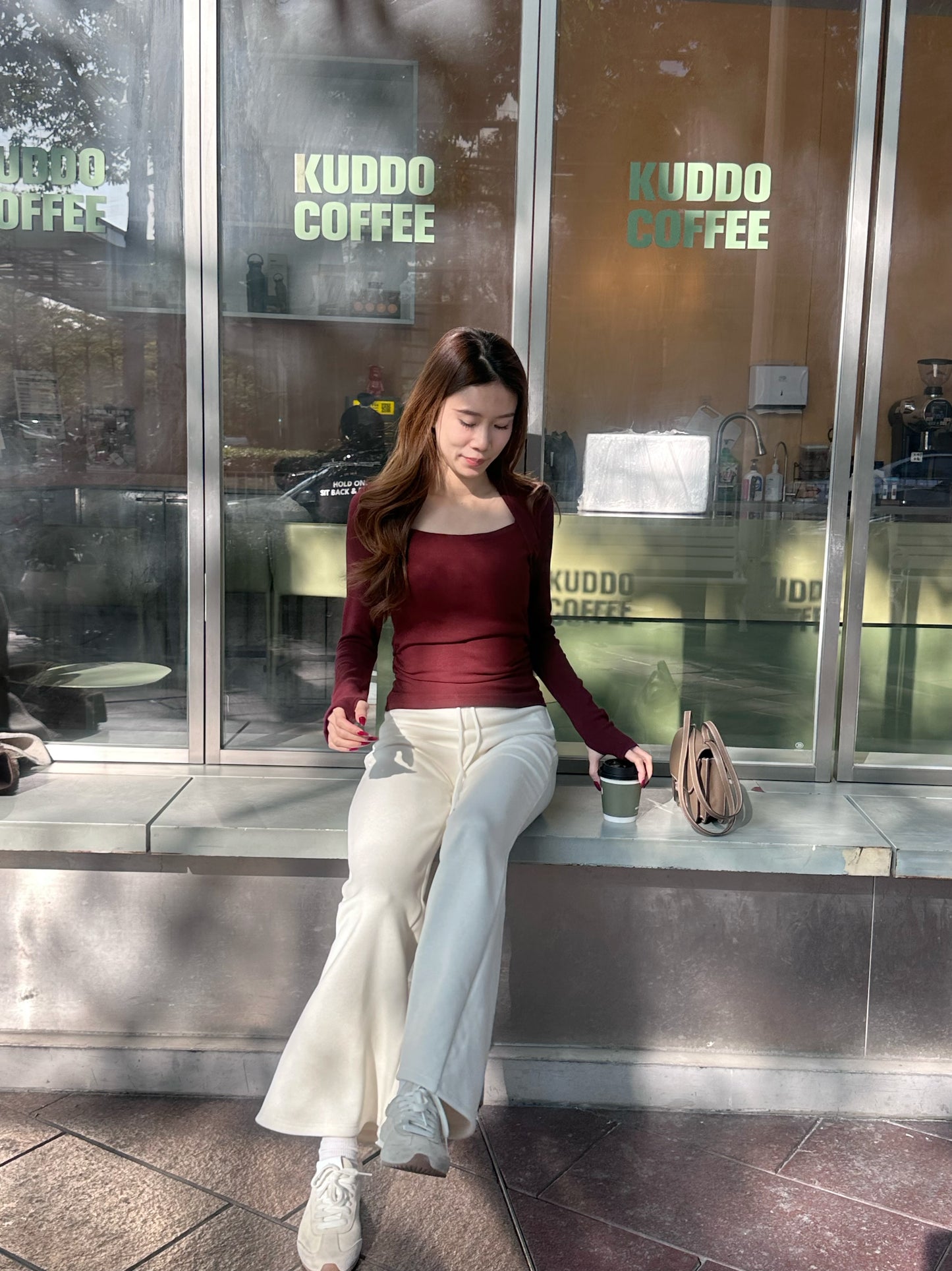 Squareneck Cotton Long Sleeves Top