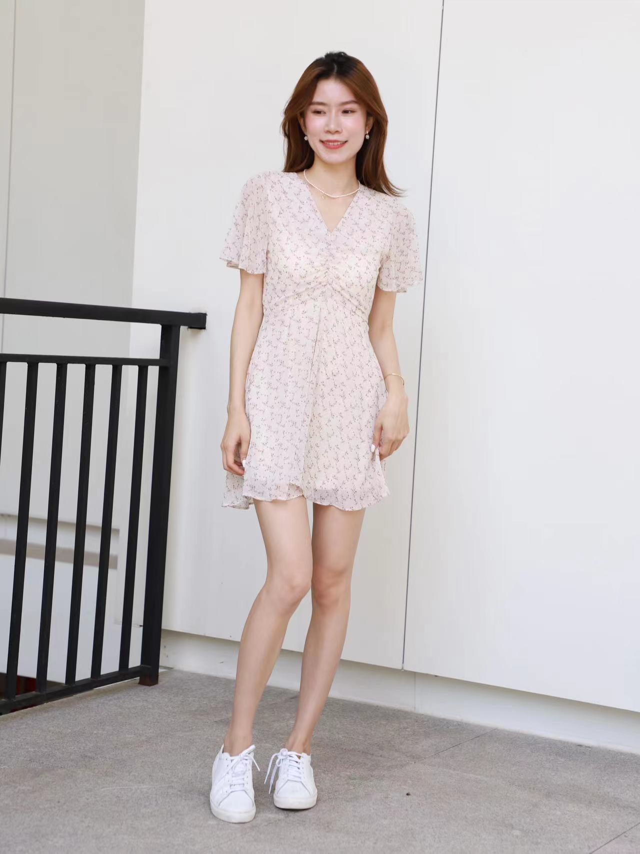 Tie Waist Pink Floral Mini Dress