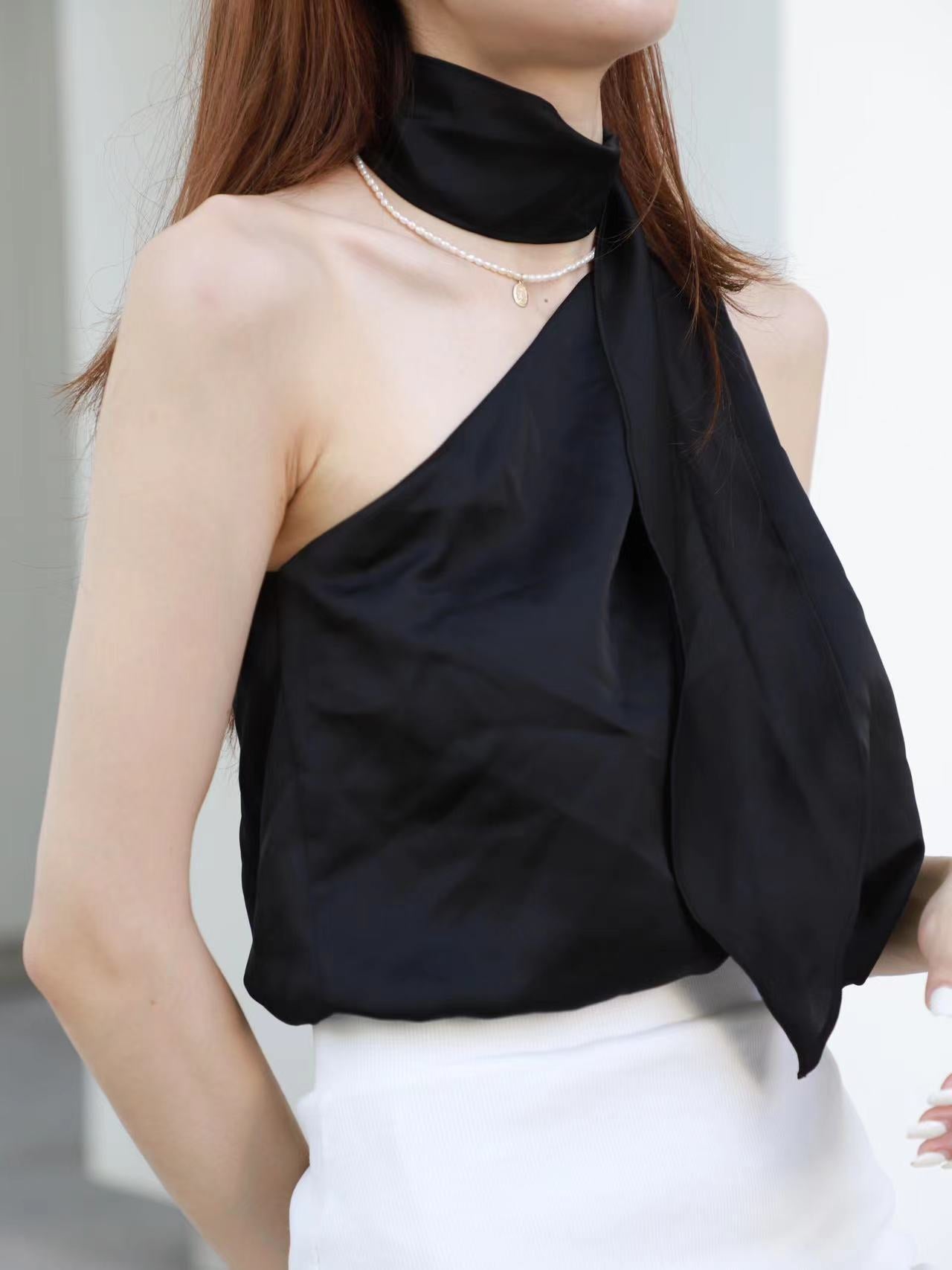 Cross Neck Silk Tank Top