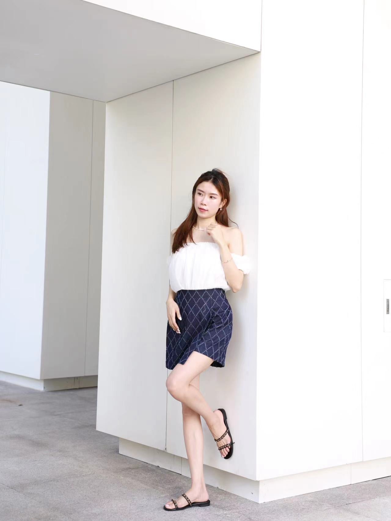 Checked Denim Shorts Skirt