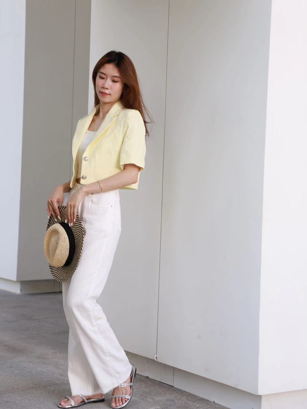 Cropped Linen Blazer with pads