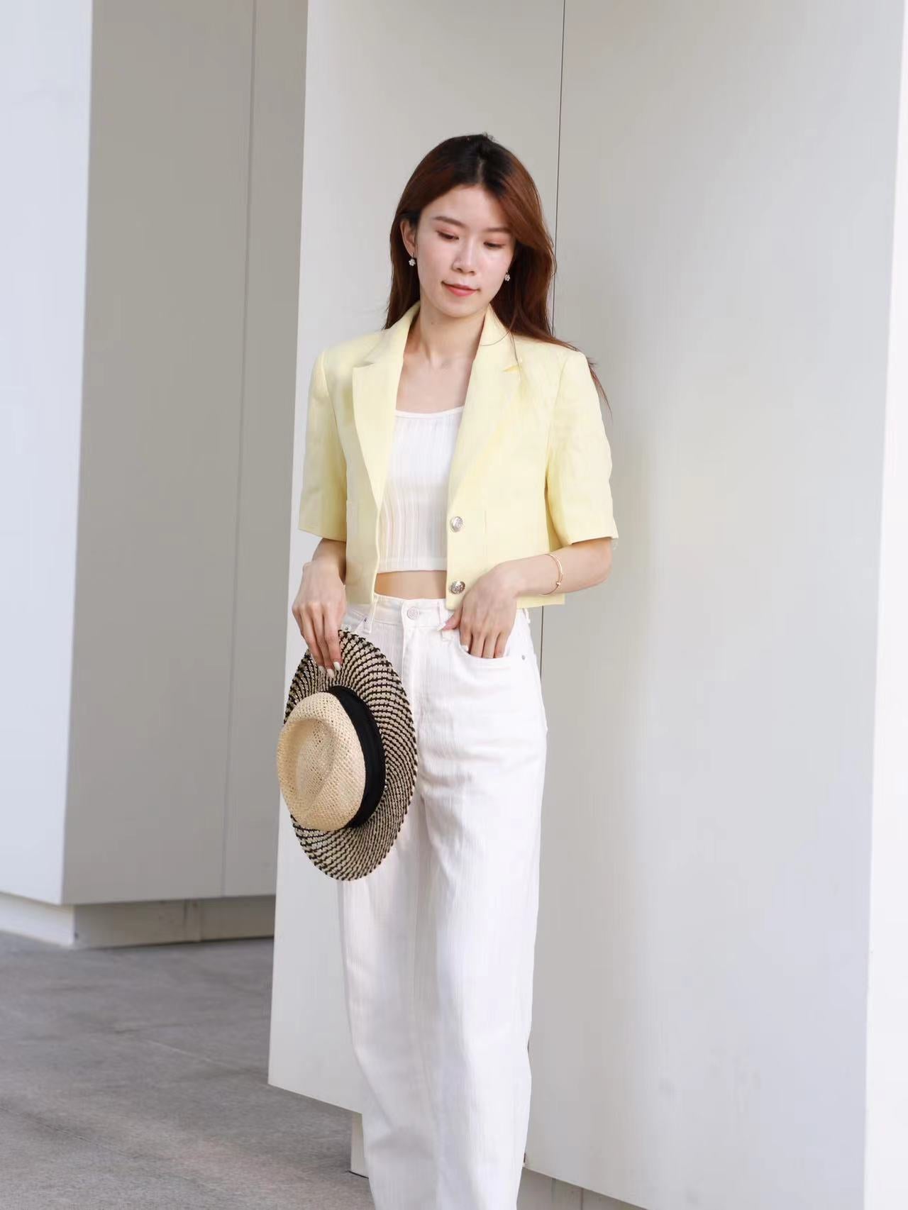 Cropped Linen Blazer with pads