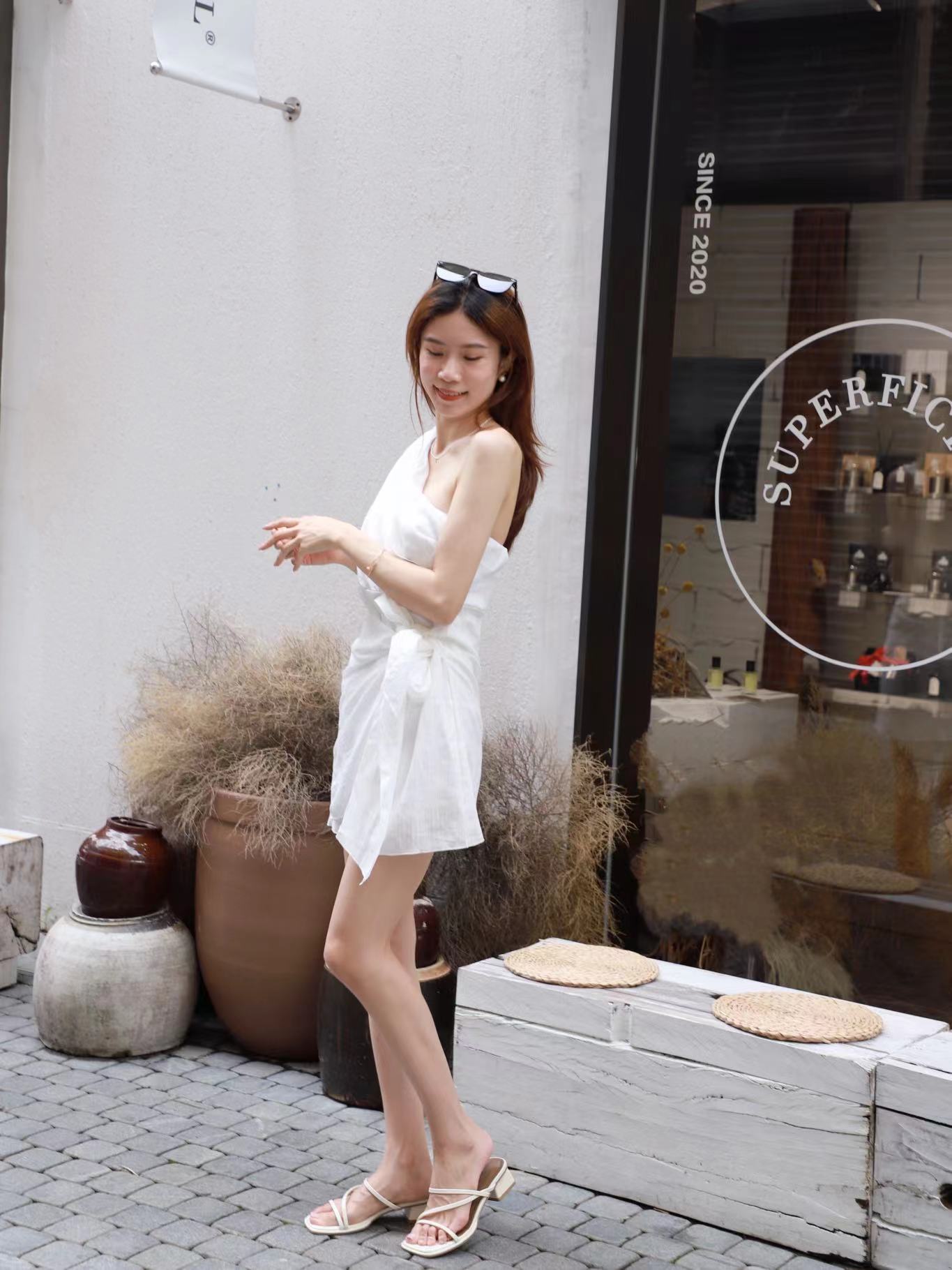 THAI Cross Shoulder Wrap Mini Dress