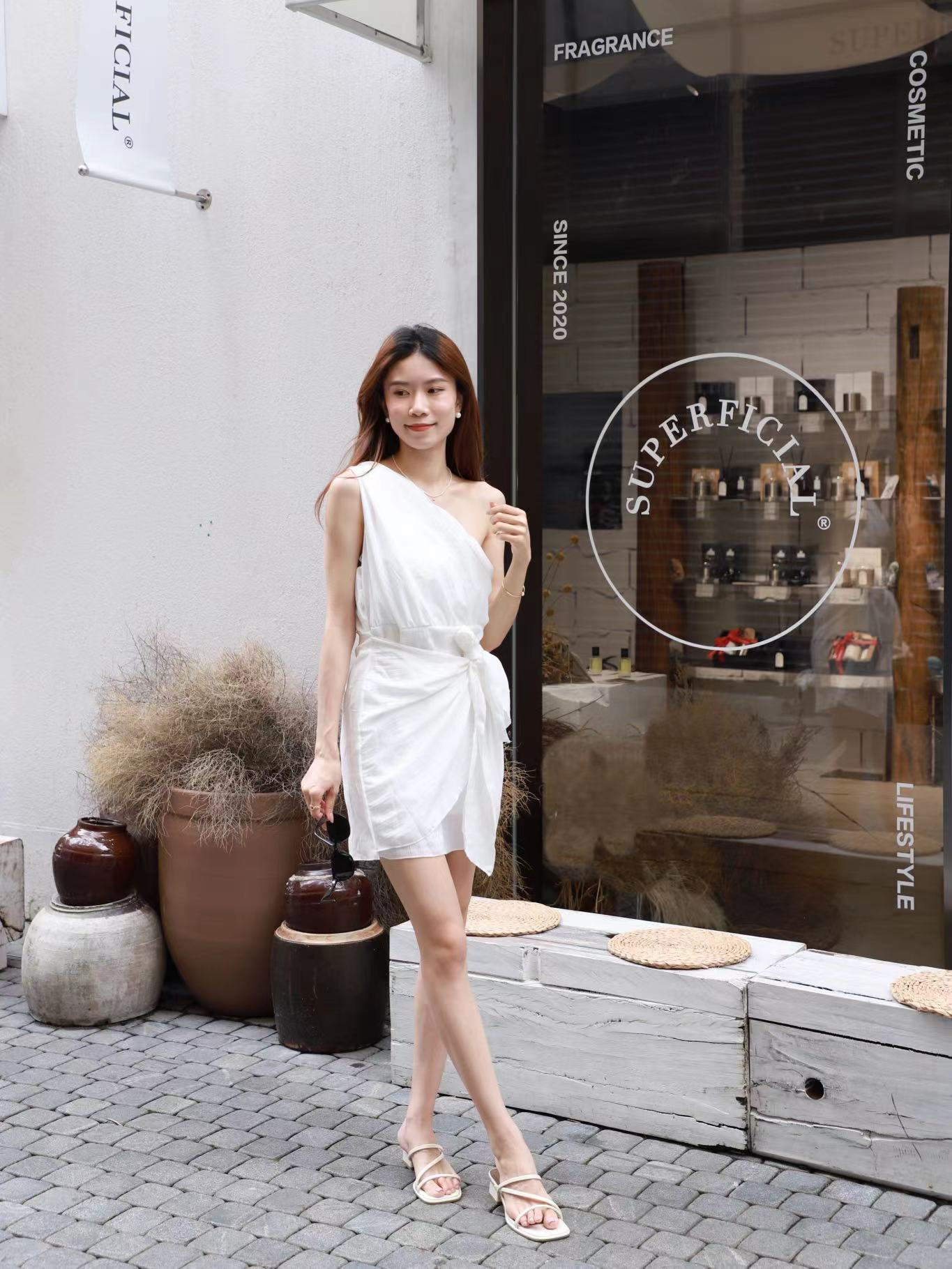 THAI Cross Shoulder Wrap Mini Dress