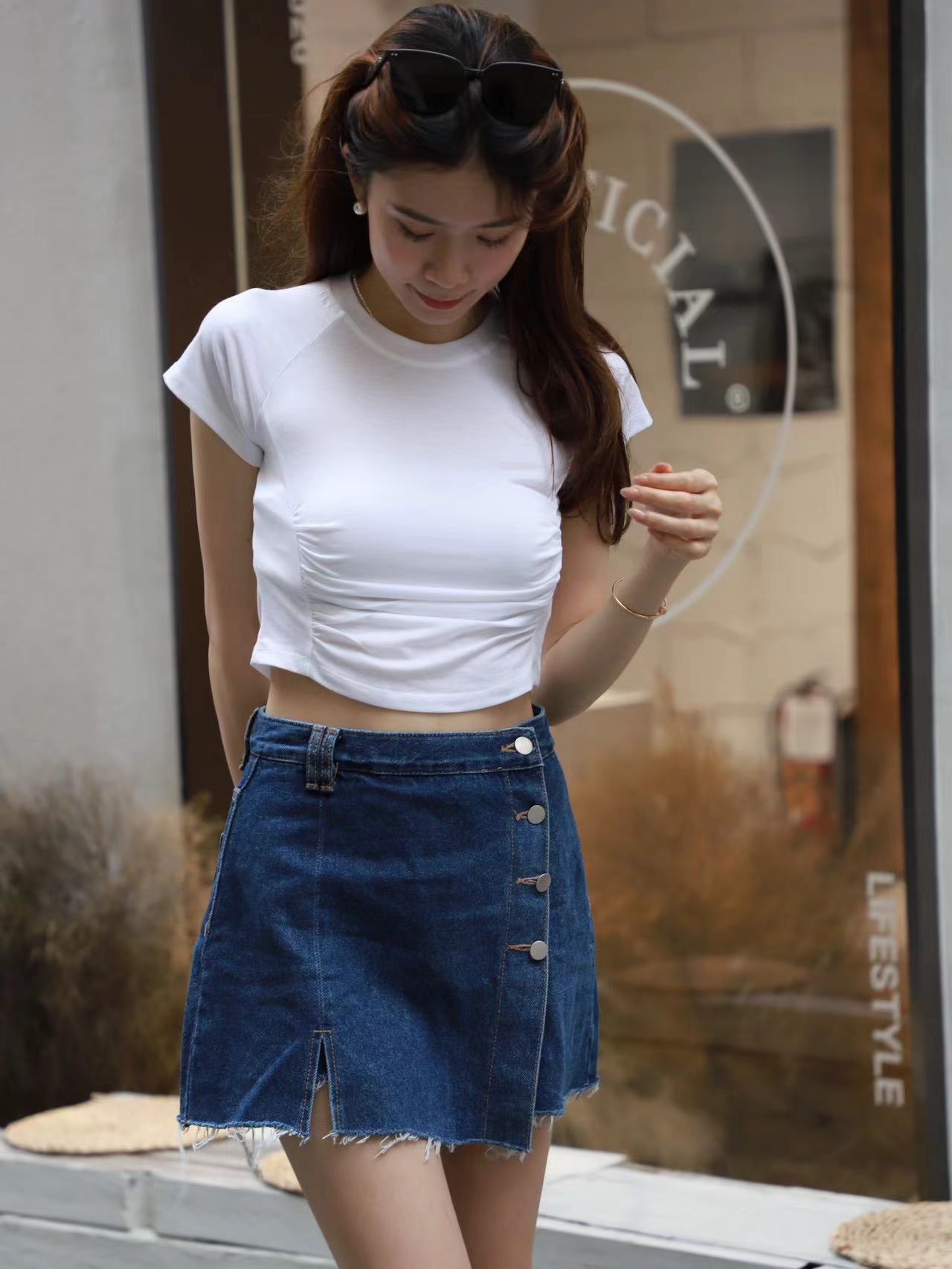 Button Up Denim Skirt Shorts