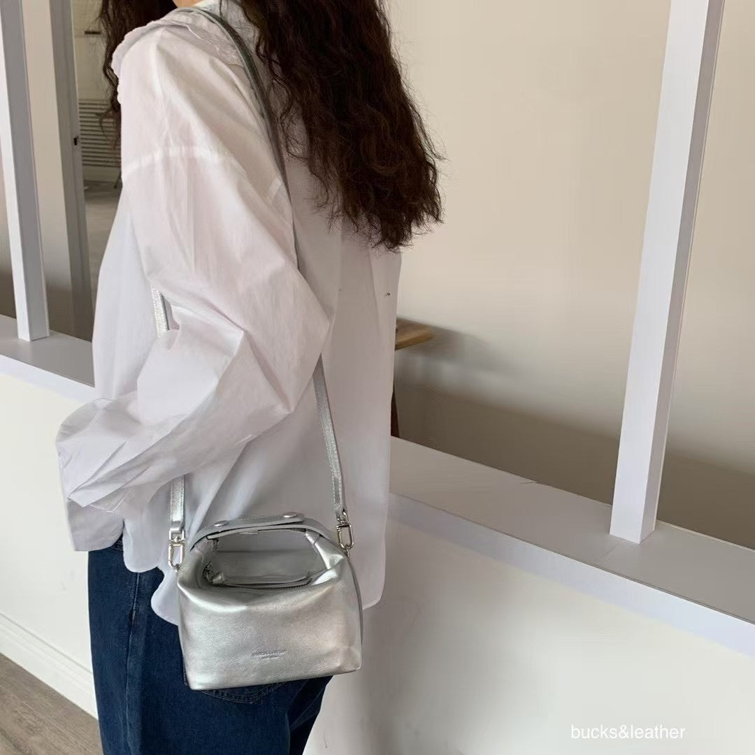 Button Rice Real Leather Bag