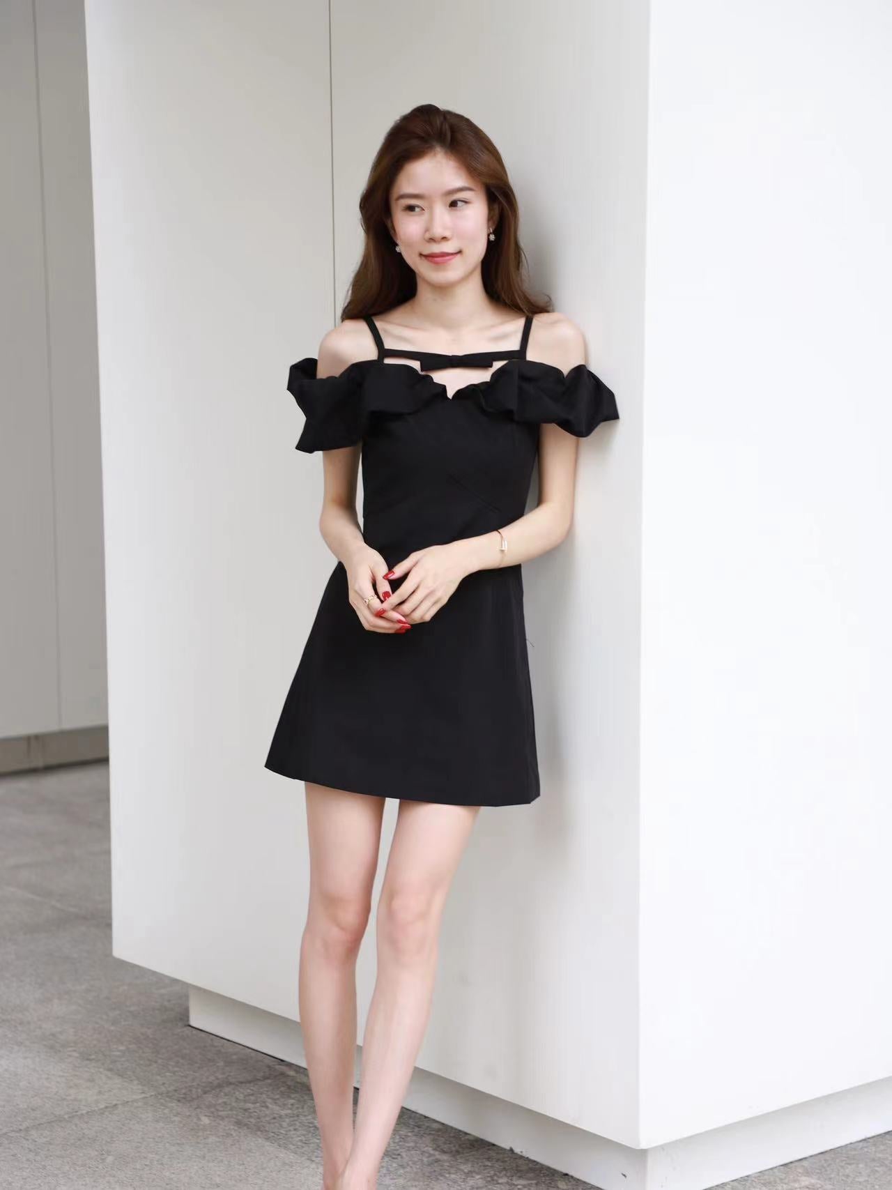 Small Ribbon Ruffles Off Shoulder Mini Dress