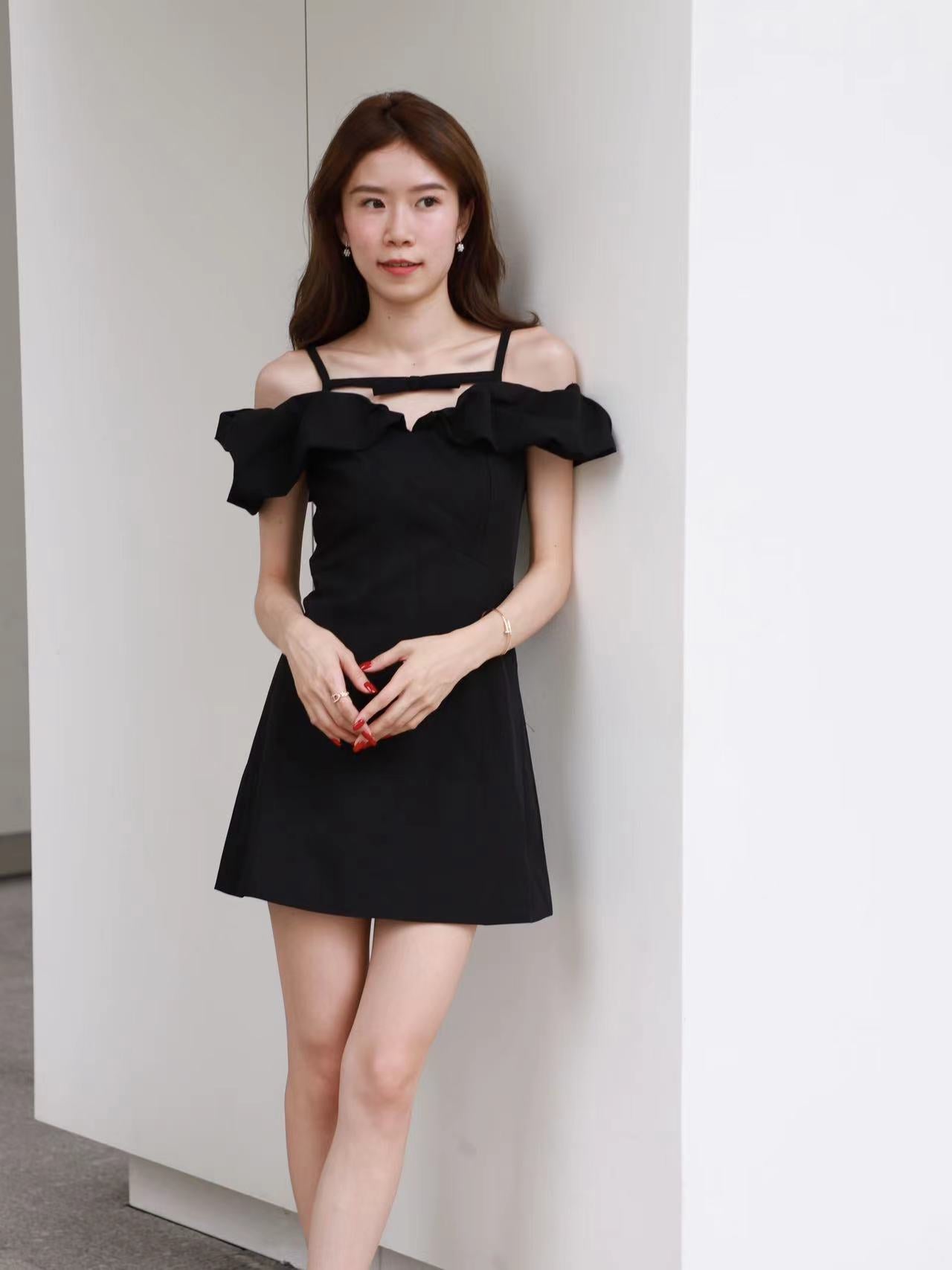 Small Ribbon Ruffles Off Shoulder Mini Dress