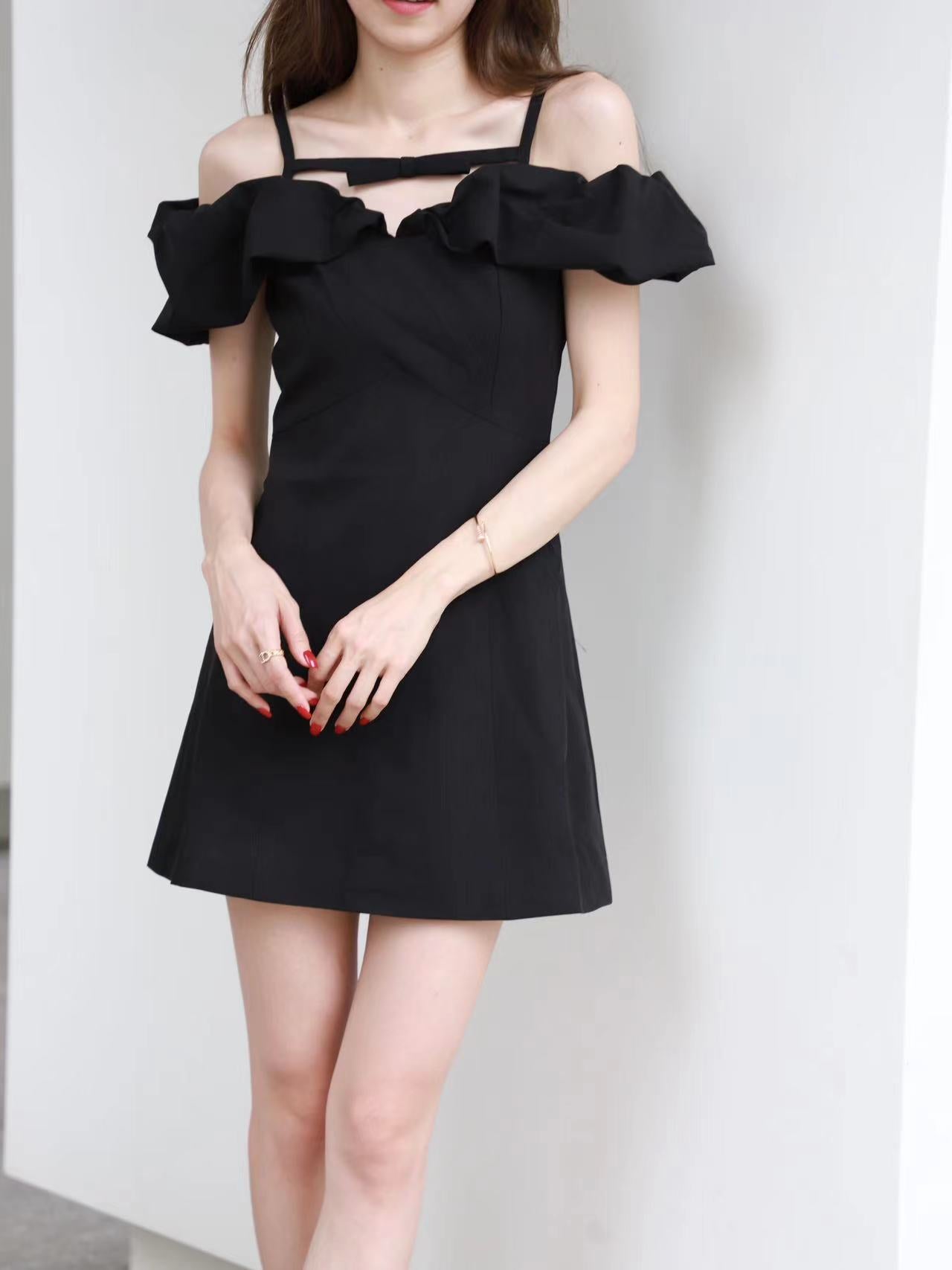 Small Ribbon Ruffles Off Shoulder Mini Dress