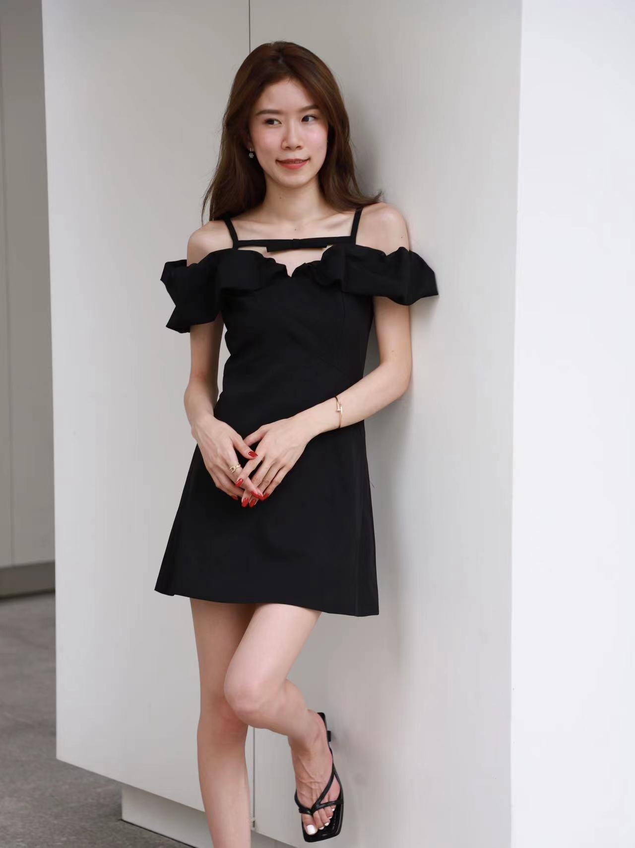 Small Ribbon Ruffles Off Shoulder Mini Dress