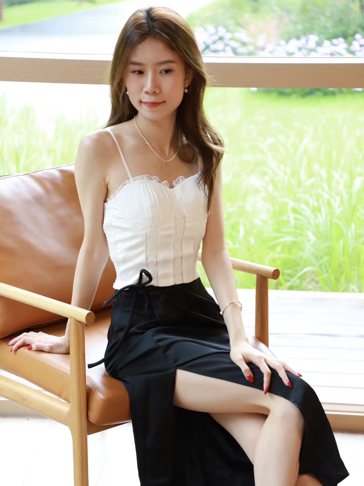 Cross Waist Slit Silk Skirt