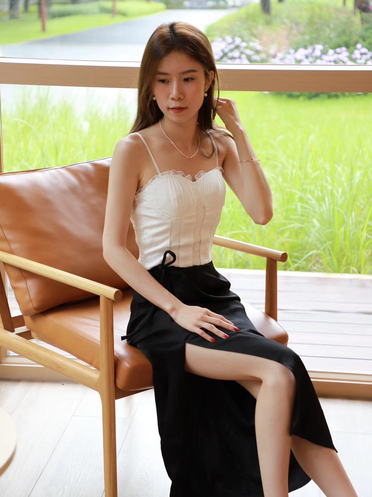 Cross Waist Slit Silk Skirt