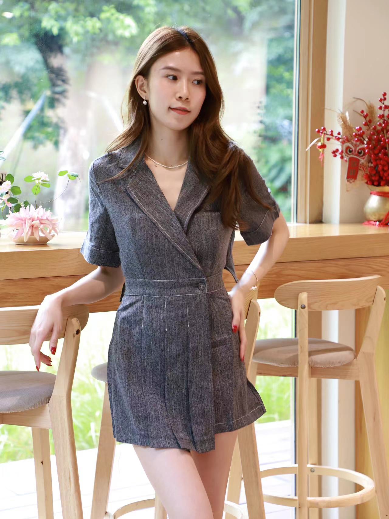 Denim Like Blazer Jumpsuit