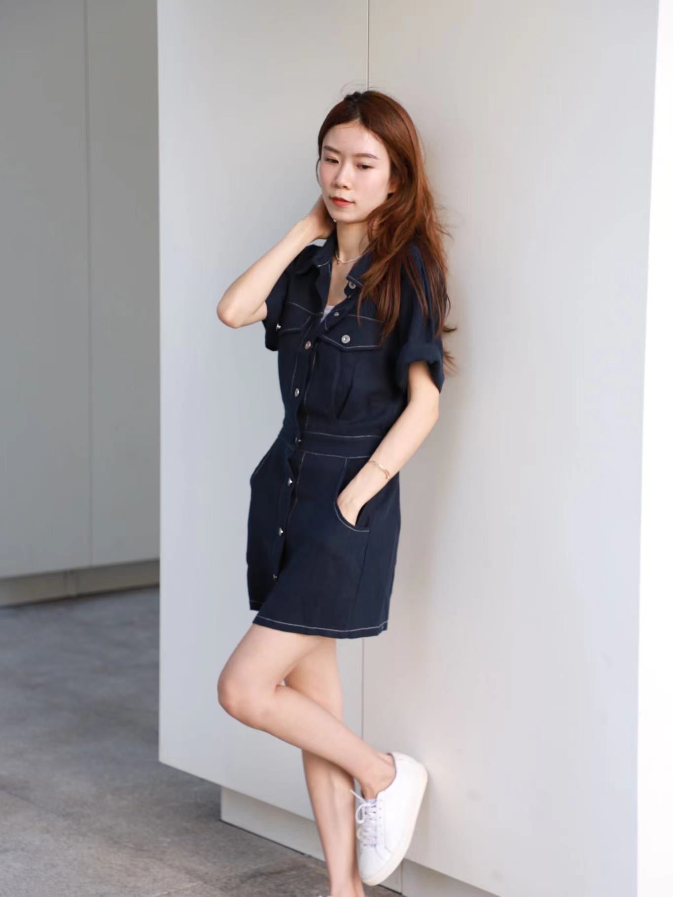 Outline Linen Button Up Mini Dress
