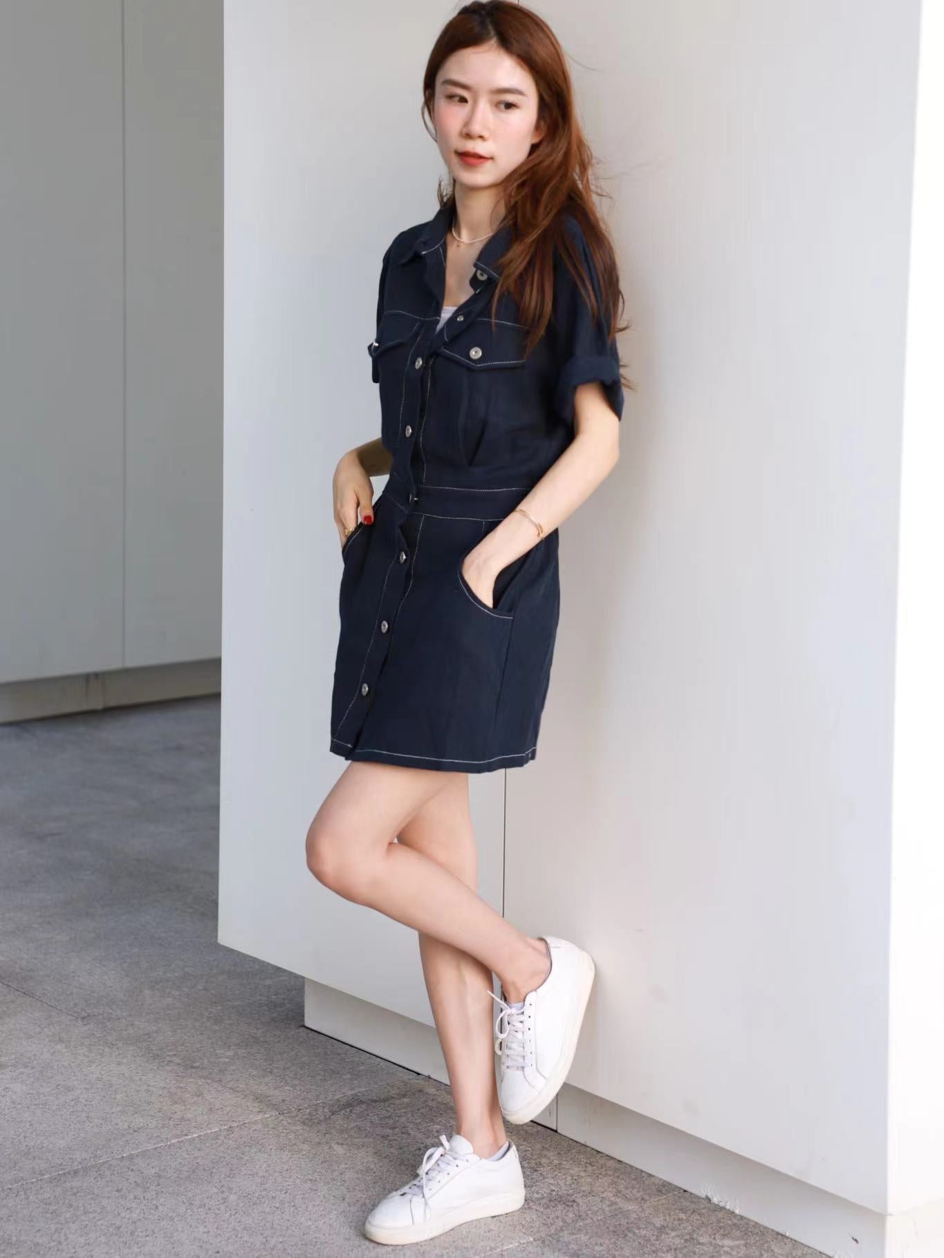 Outline Linen Button Up Mini Dress