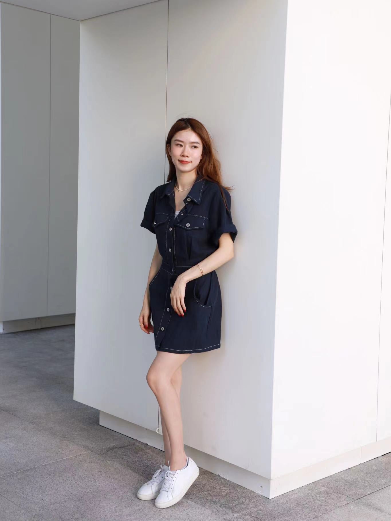 Outline Linen Button Up Mini Dress