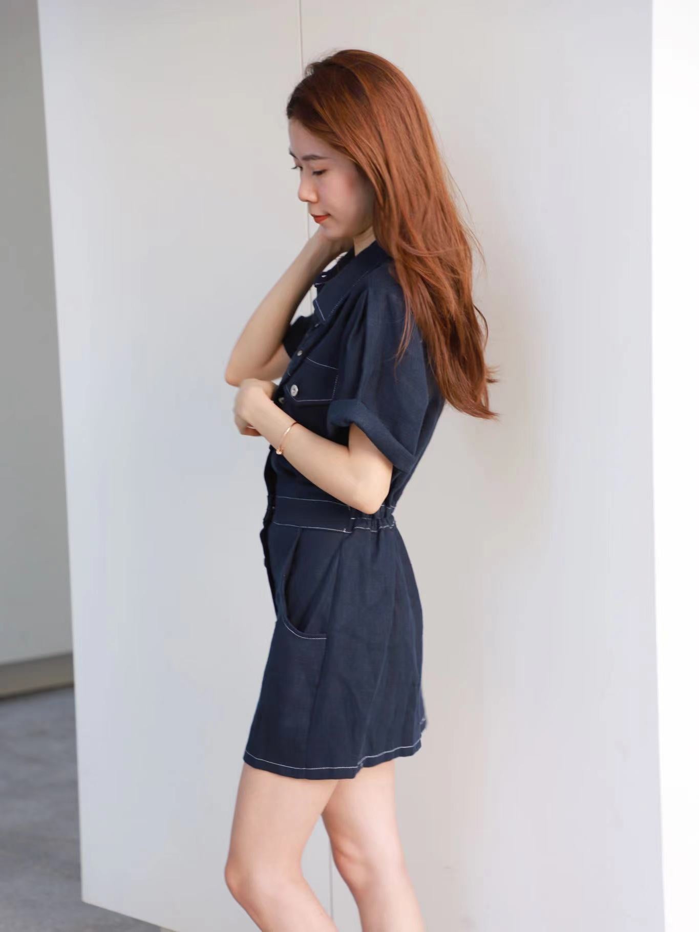 Outline Linen Button Up Mini Dress