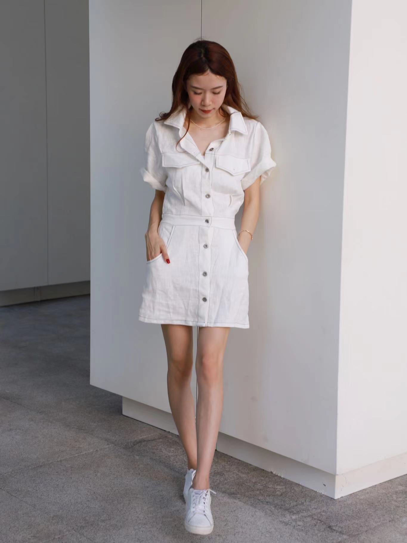 Outline Linen Button Up Mini Dress