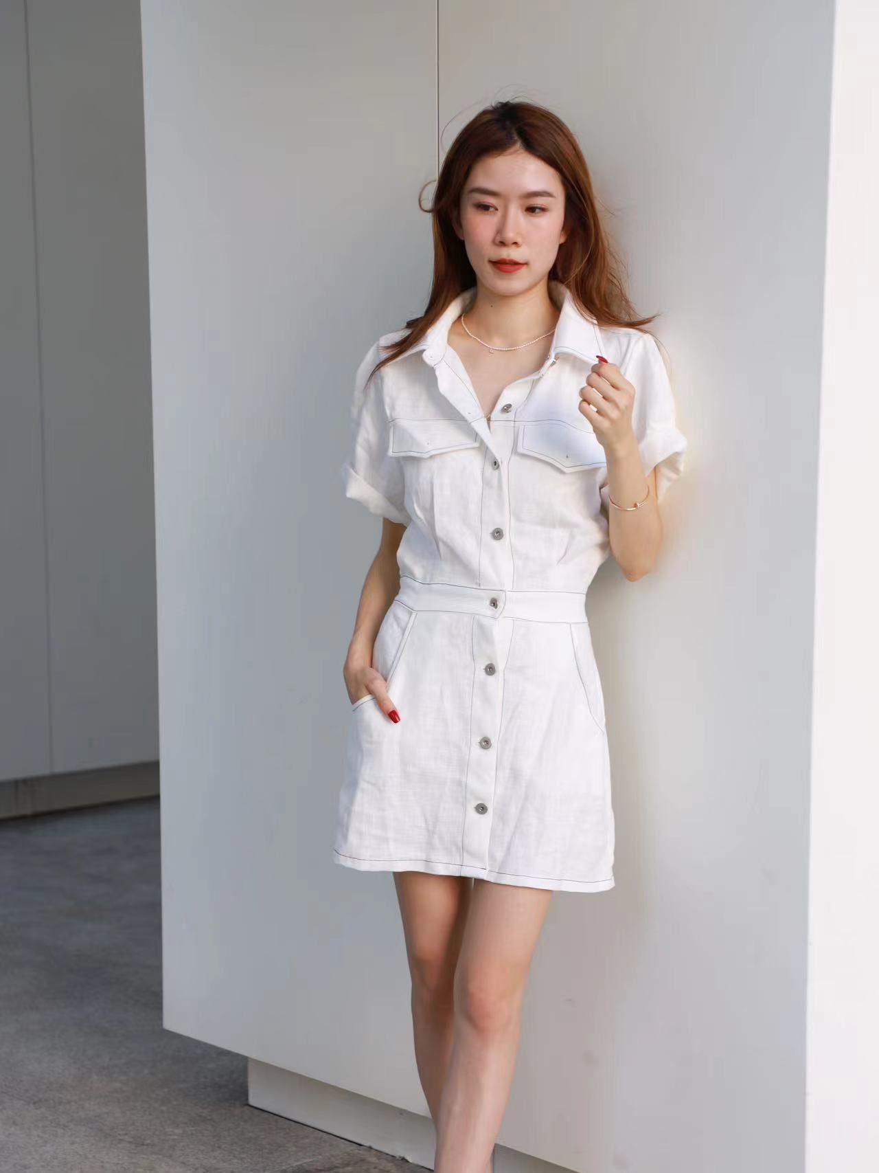 Outline Linen Button Up Mini Dress