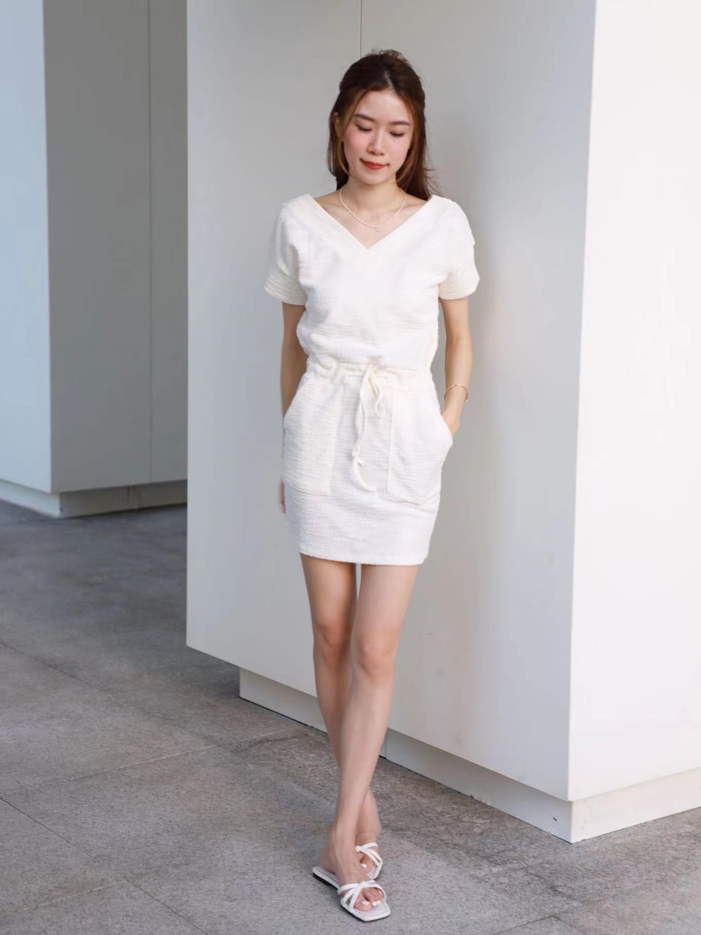 Gloria V neck Tie Waist Mini Dress