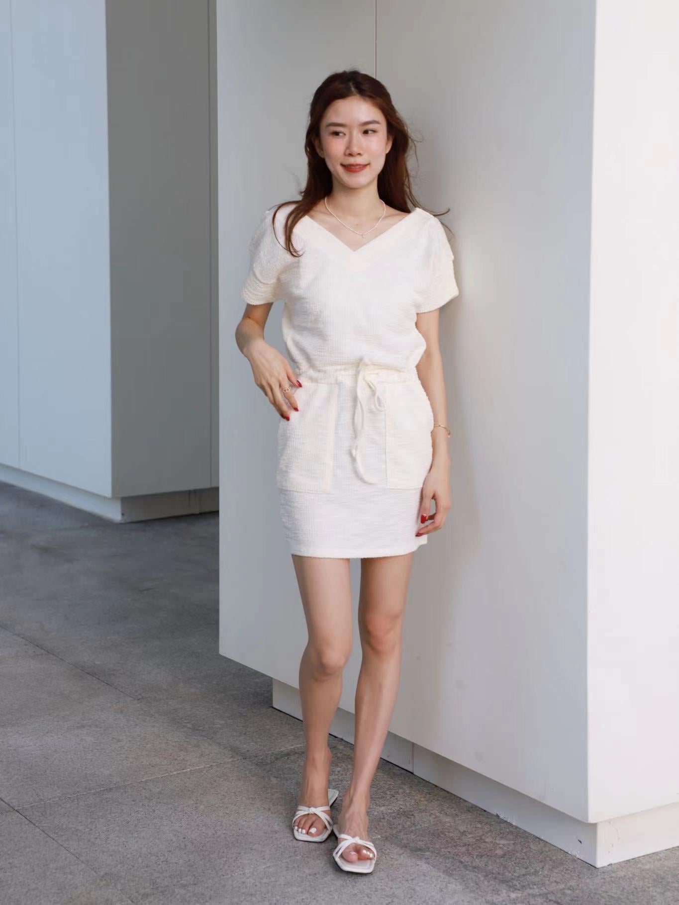 Gloria V neck Tie Waist Mini Dress
