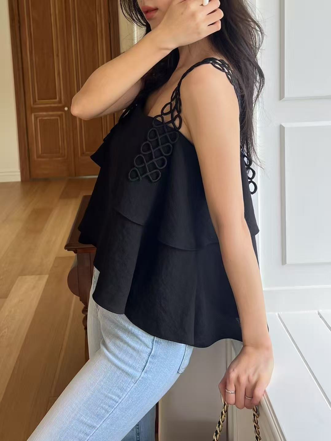 Dotted Shoulder Chiffon Tank Top