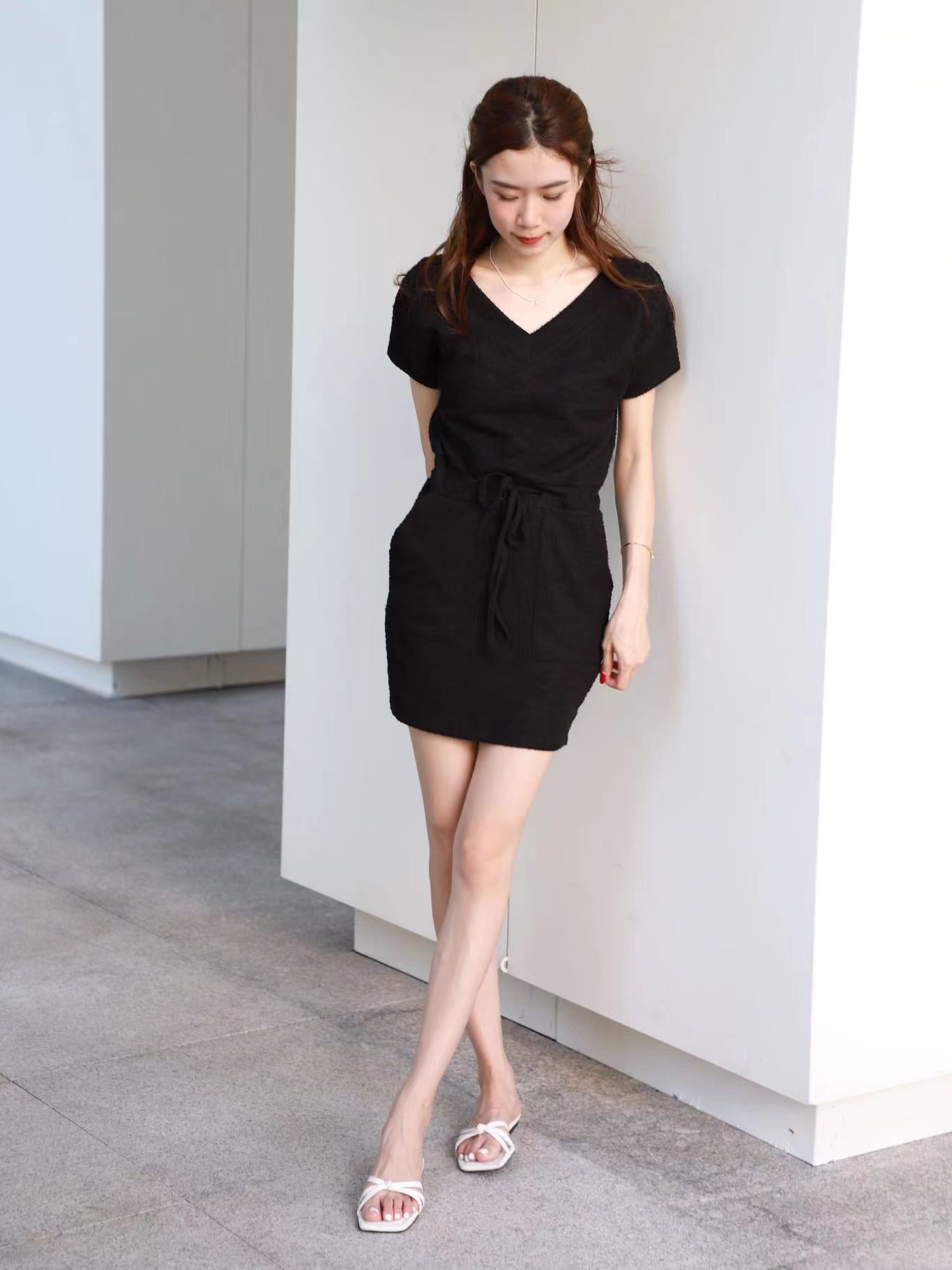 Gloria V neck Tie Waist Mini Dress