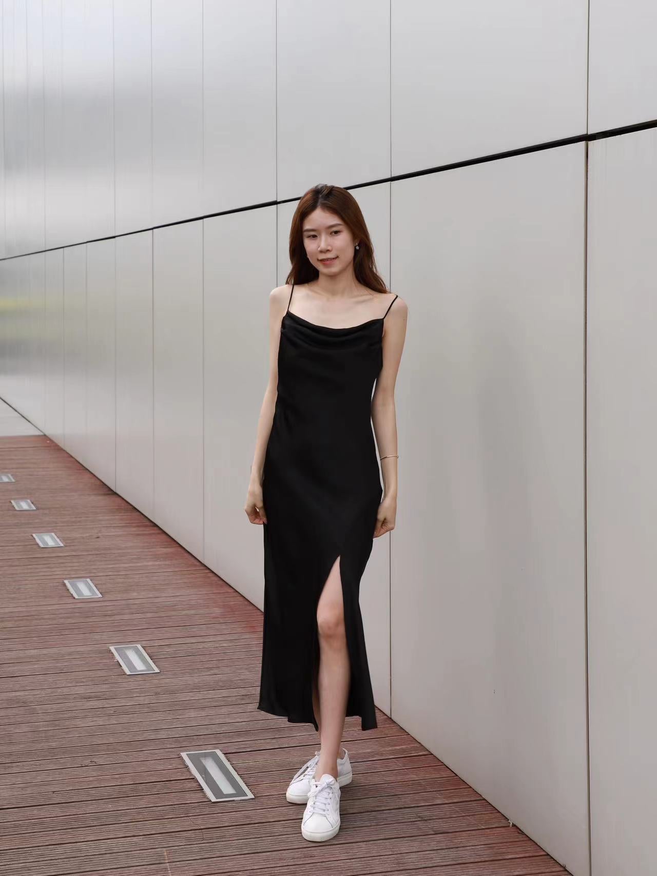 Silk Slit Maxi Dress (removable chain)