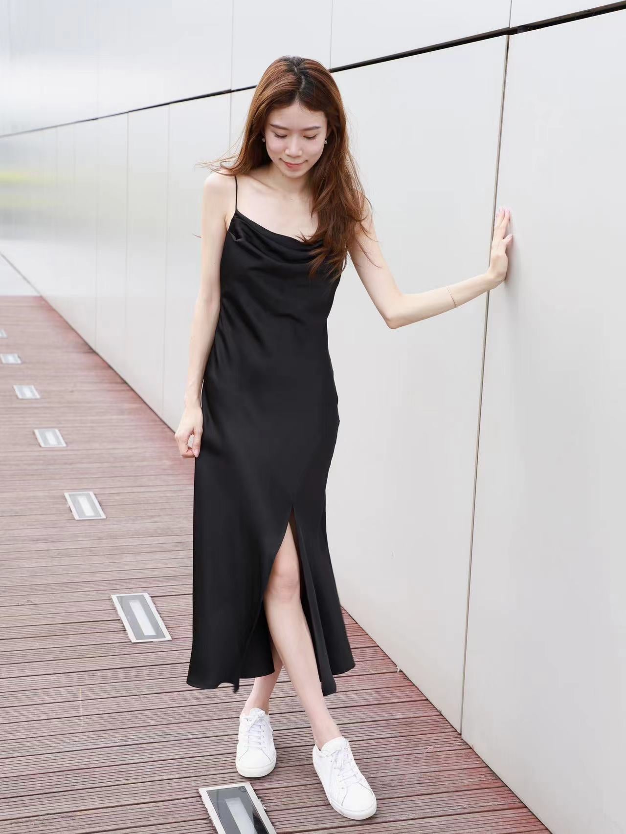 Silk Slit Maxi Dress (removable chain)