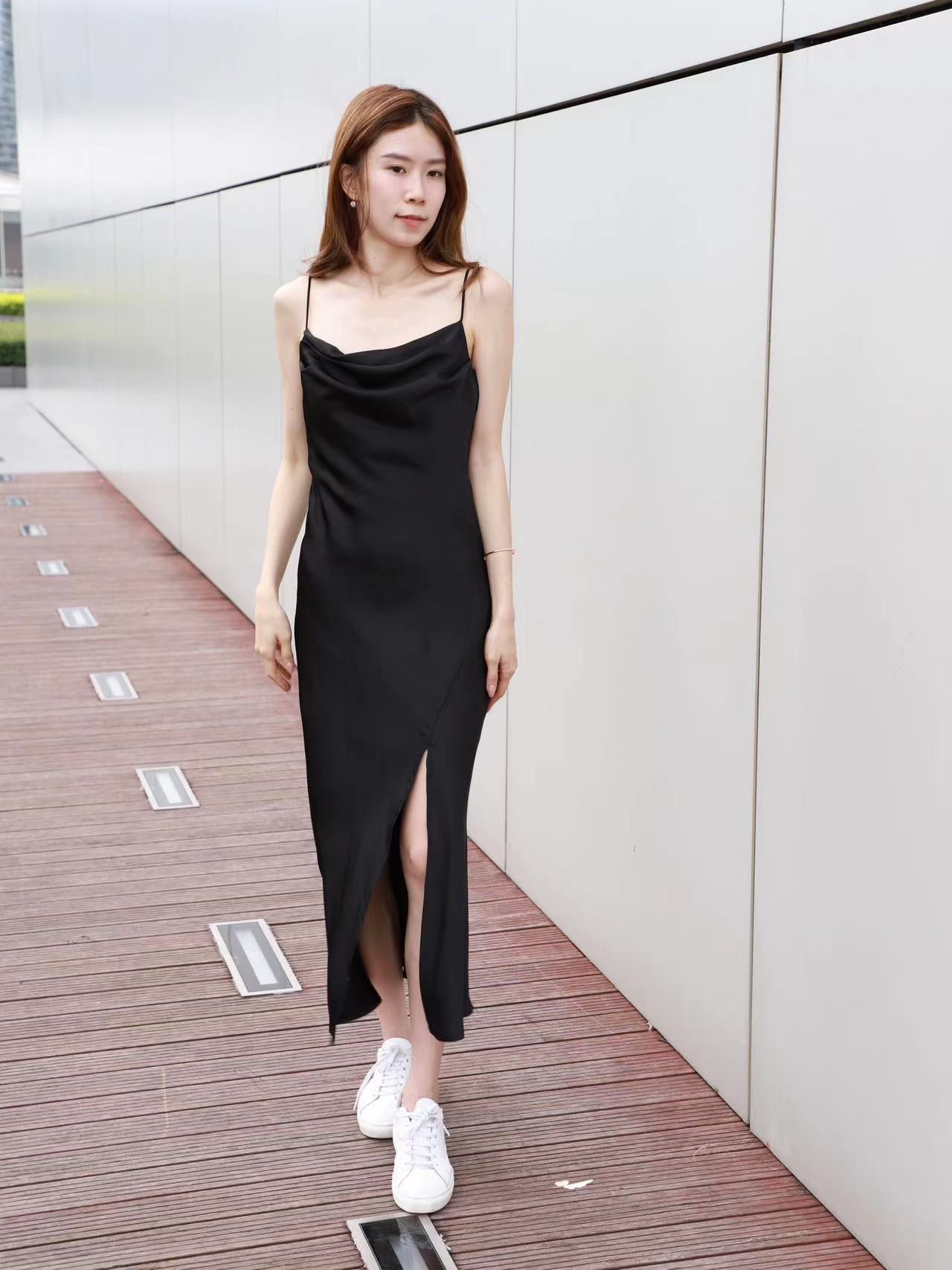 Silk Slit Maxi Dress (removable chain)