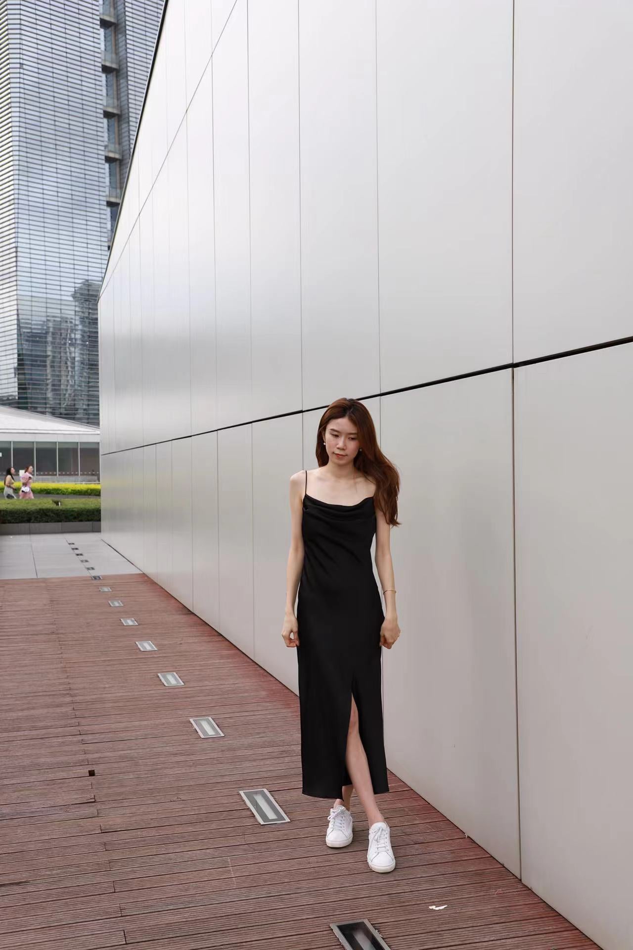 Silk Slit Maxi Dress (removable chain)
