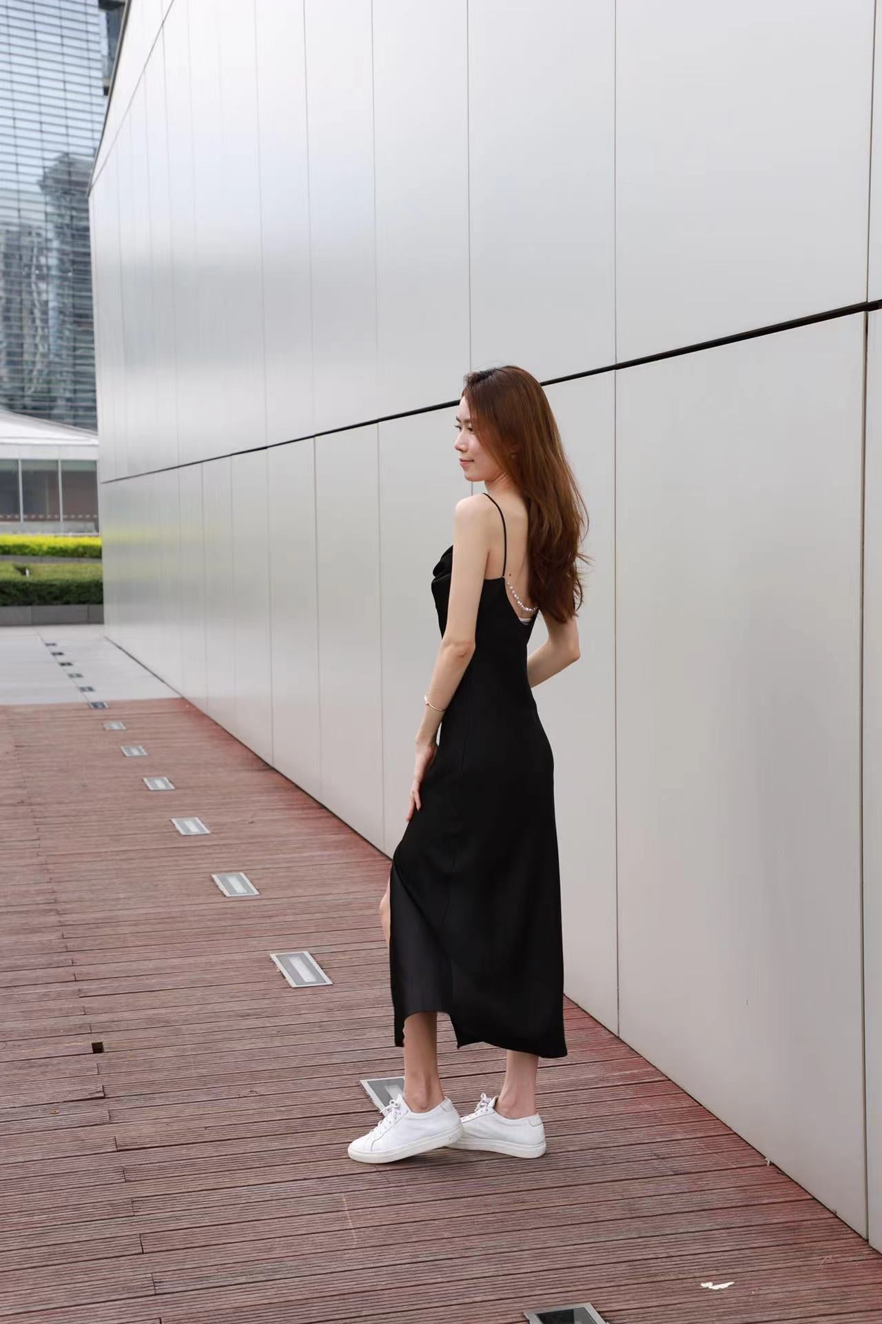 Silk Slit Maxi Dress (removable chain)