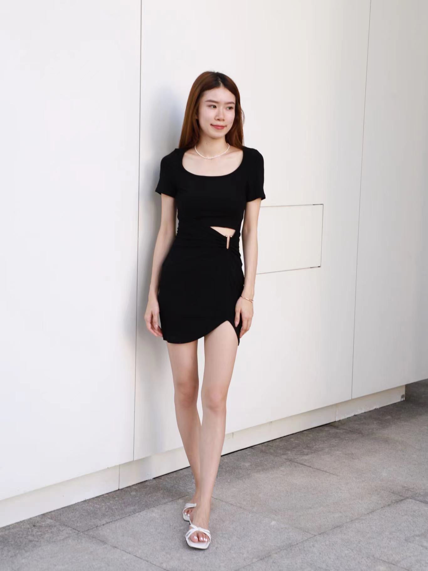 V button Hole Mini Dress